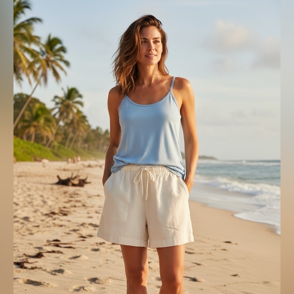 Abercrombie & Fitch White Drawstring Linen Blend Shorts